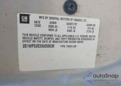 2003 Chevrolet Impala из США, поврежденный, VIN 2G1WF52E339256036